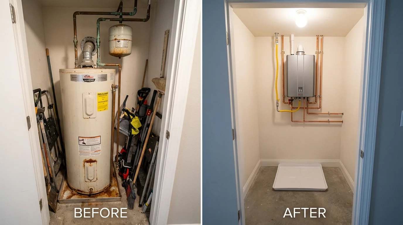 Tank water heater versus wall-mounted tankless unit comparison for Edgerton, MN homeowners