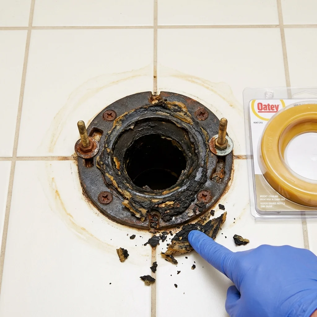 Failed wax ring showing water seepage at the base of a toilet in a Edgerton, MN home