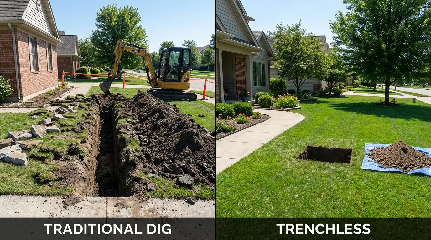 Trenchless sewer repair with minimal yard damage versus traditional excavation in Edgerton, MN